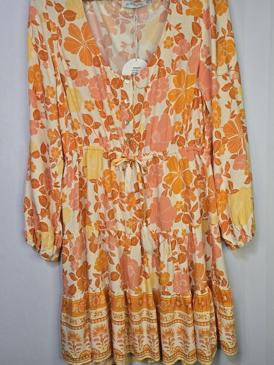 Petal & Pup Dresses & Skirts - Petal & Pup Size 10 Sunny Orange Floral Dress, Tie Waist & Tiered Bottom.  NWT